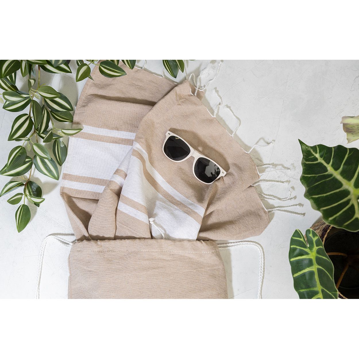 Tortuga Strandtuch und Turnbeutel aus recycelter Baumwolle - natur-815