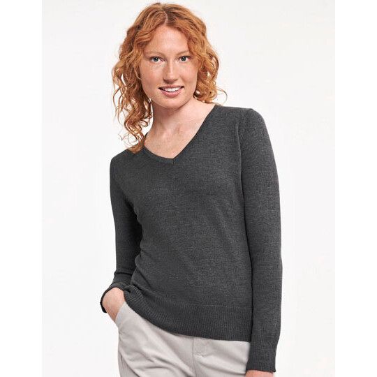 Ladies´ V-Neck Knitted Pullover - french navy-210