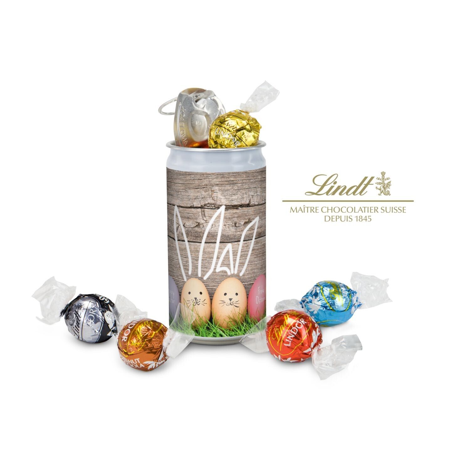 Lindt-Geheimnis Ostern "Das Nest in der Dose" - Etikett Frohe Ostern - EierHasen-555