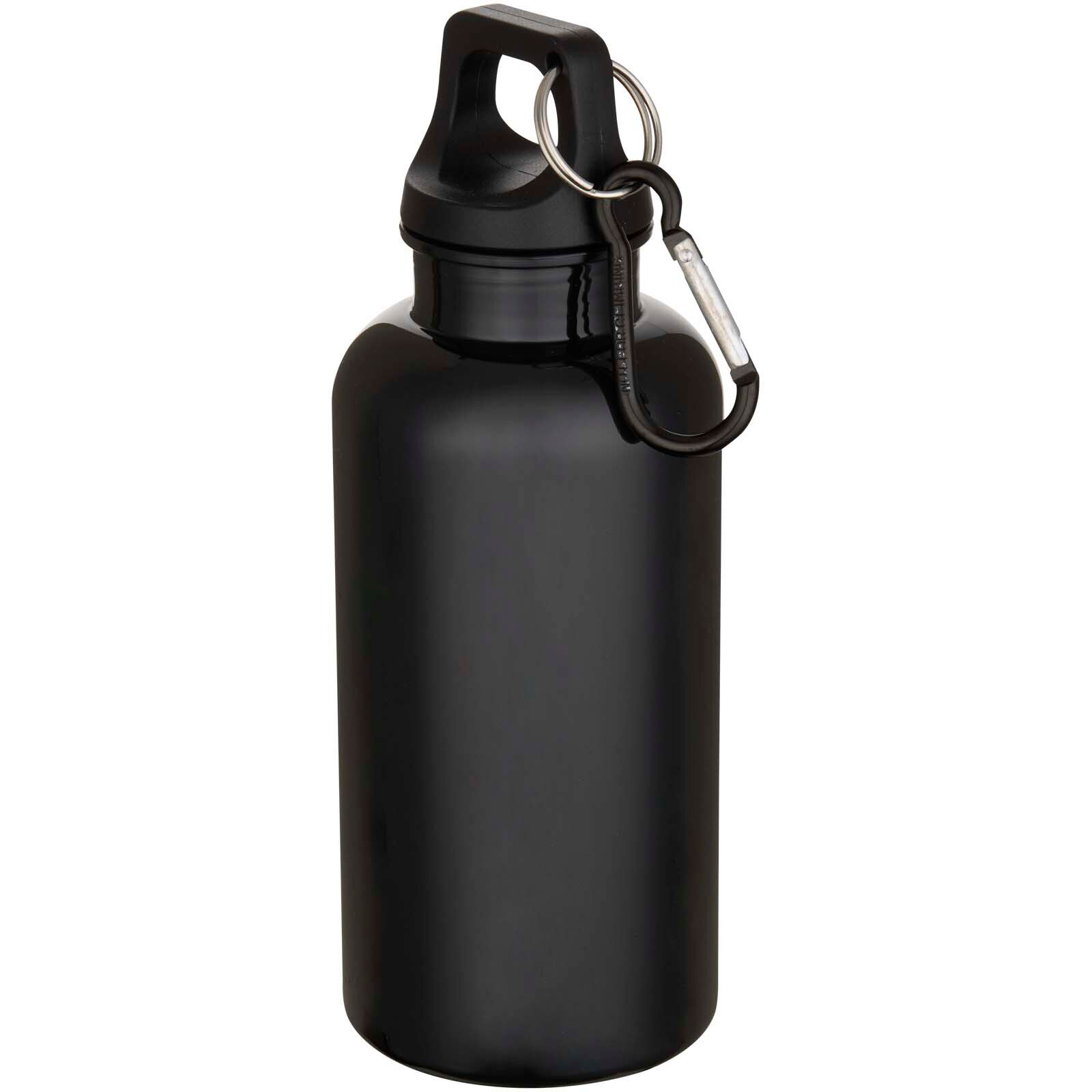 Oregon 400 ml einfarbige RS-zertifizierte Trinkflasche aus recyceltem Kunststoff mit Karabinerhaken  - schwarz-61