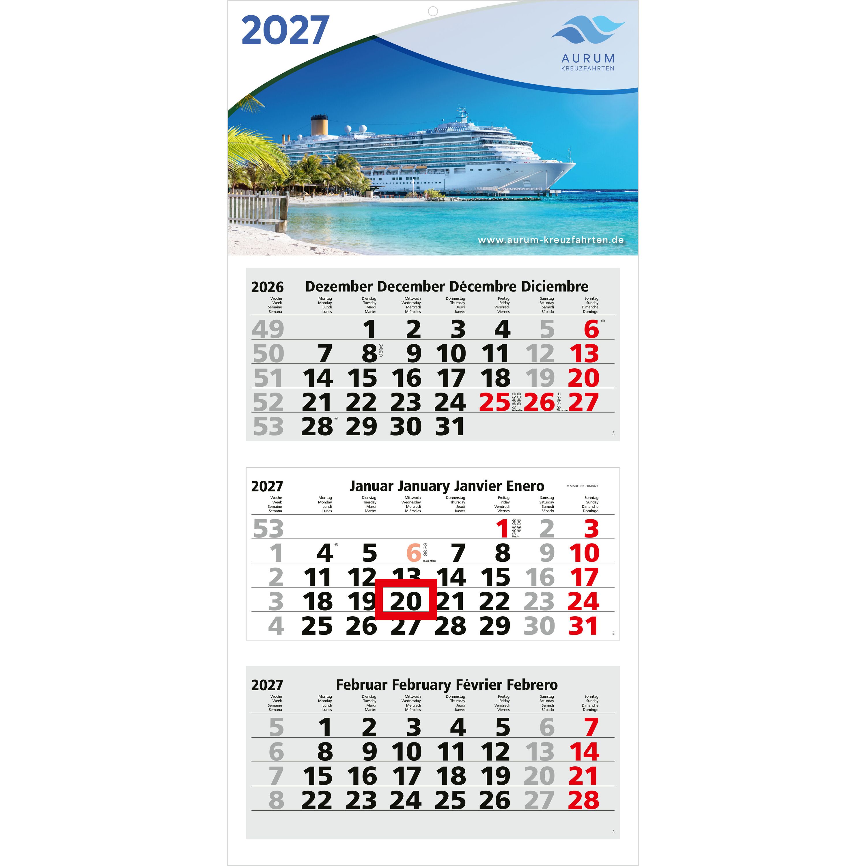 3-Monatskalender Mehrblock Medium Light 3-633