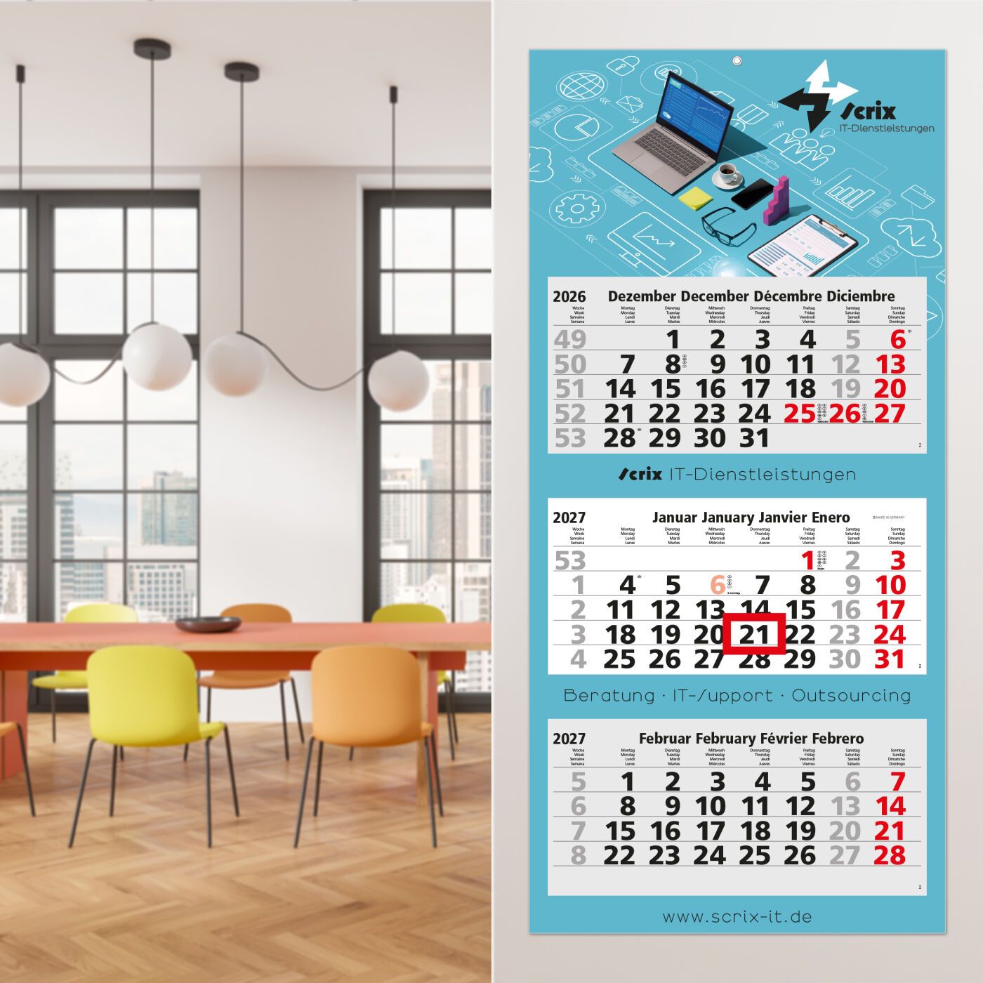 3-Monatskalender Mehrblock Maxi Light 3, Deutschland-714