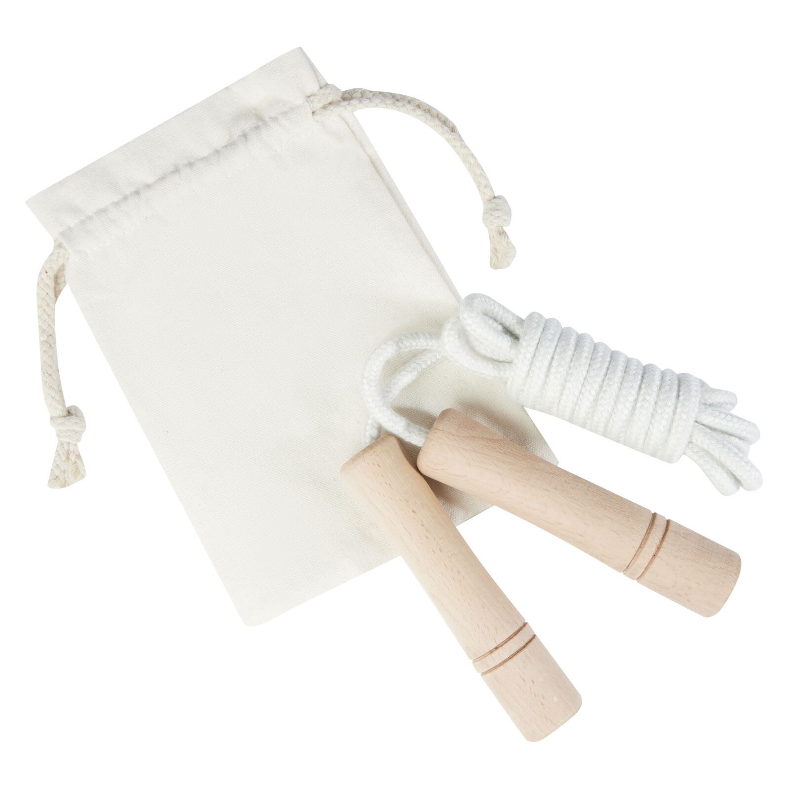 Denise Holz-Springseil im Baumwollbeutel - offwhite -  holz-125