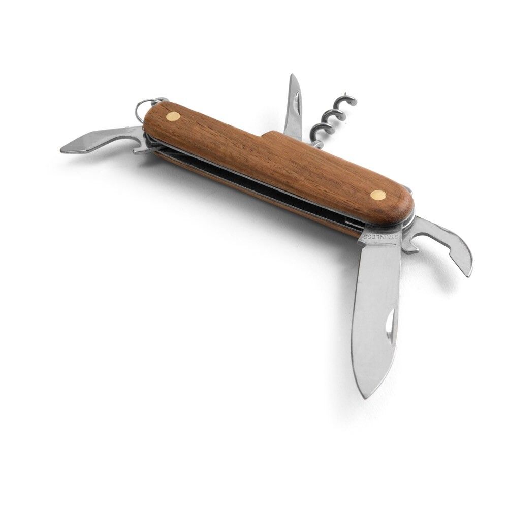 BELPIANO Multifunktions-Taschenmesser aus Edelstahl und Holz - natur-634