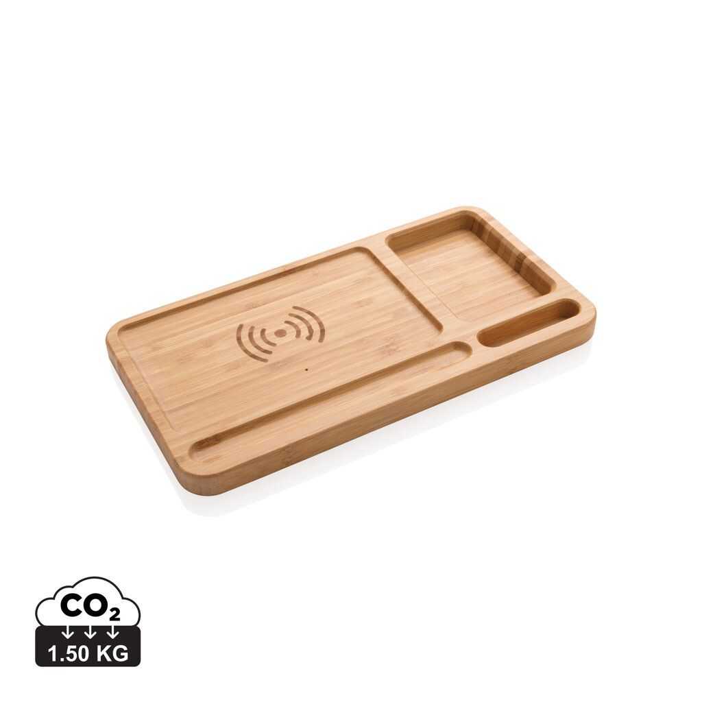 Bambus Schreibtisch-Organizer mit 5W Wireless Charger - braun-833