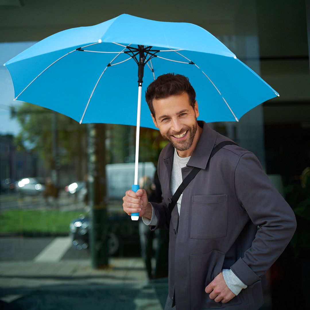 AC-Midsize-Stockschirm FARE® Whiteline Ø112 cm - cyan-444