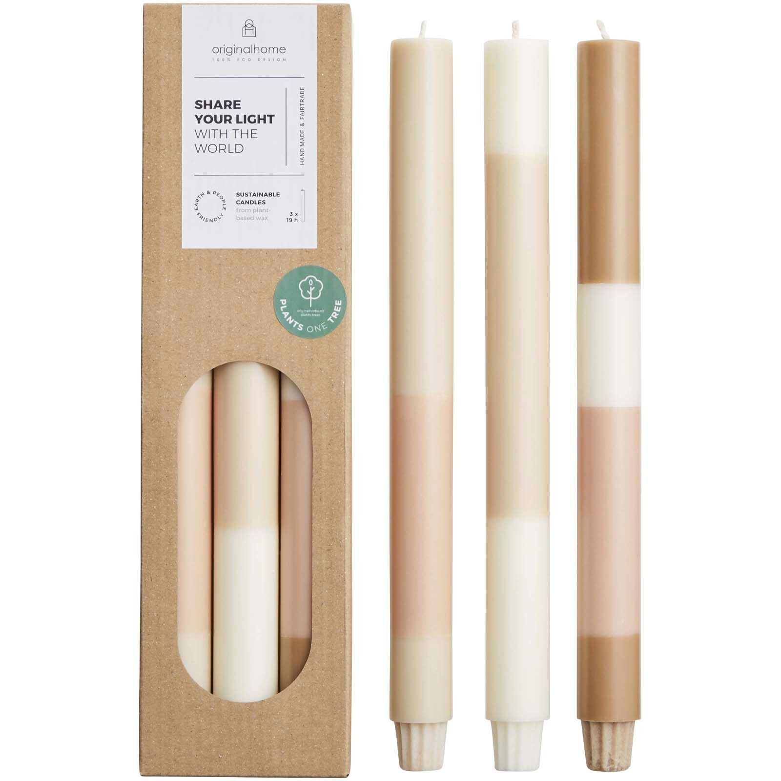 Originalhome Kerzen im Streifendesign – 3er-Set - offwhite-413
