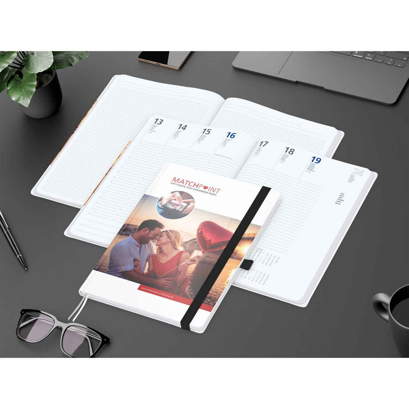 Wochenkalender vorne + Notizen hinten Match-Hybrid, A4, Papier matt, schwarz-768