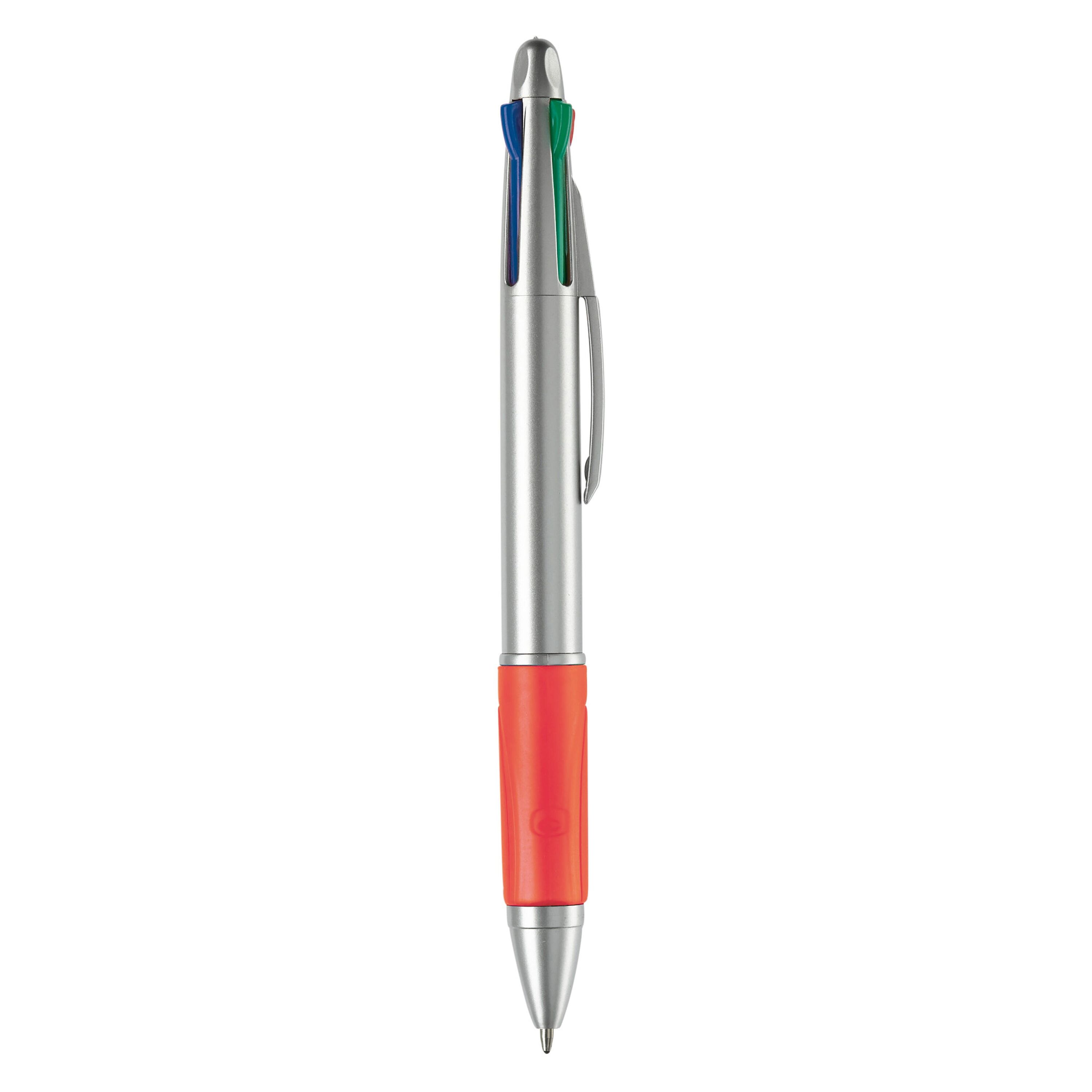 Kugelschreiber mit 4 Schreibfarben - silber  -  rot-601