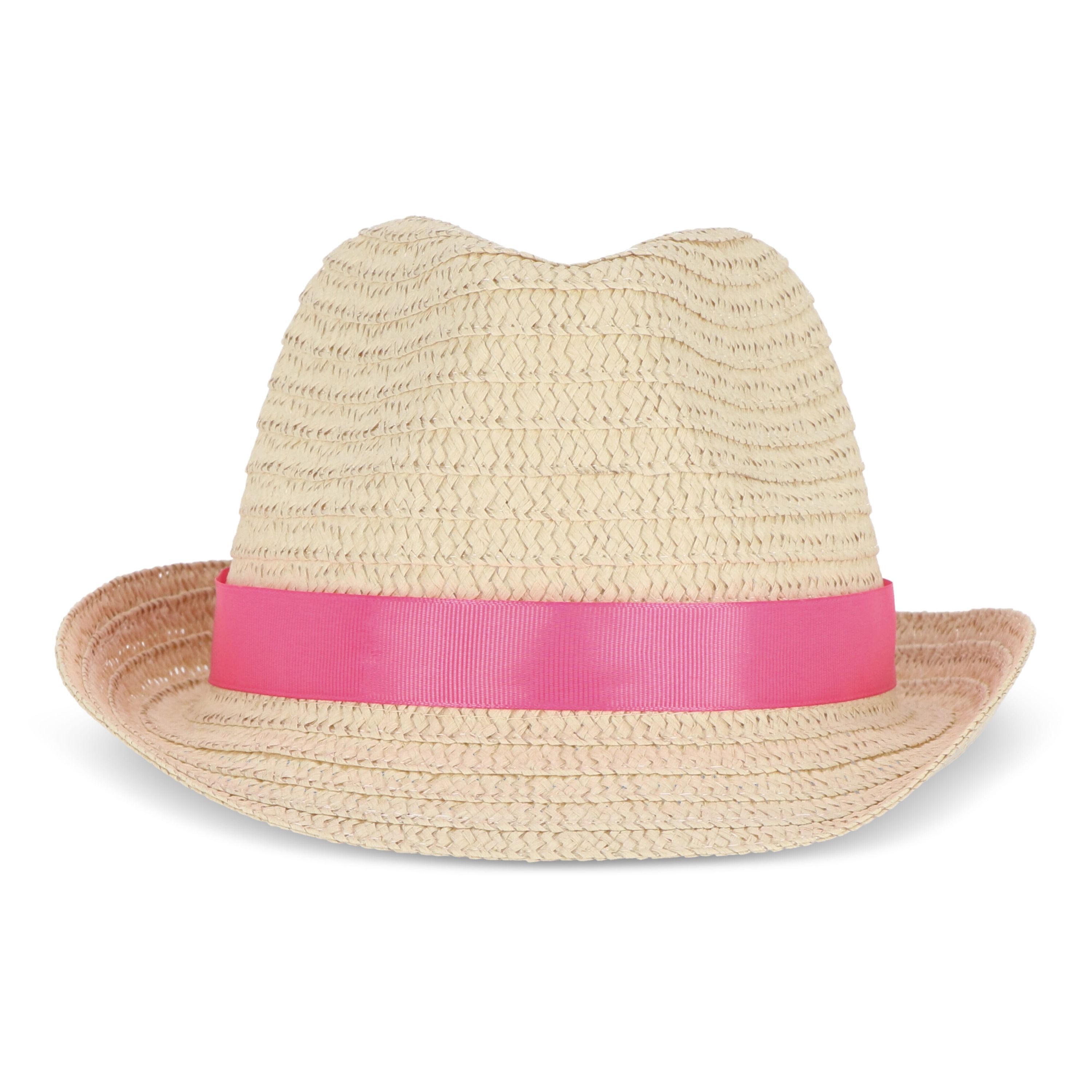 Pflanzlicher Strohhut mit farbigem Band - rosa-831
