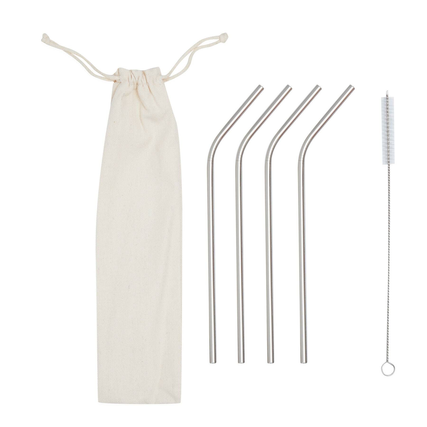 Edelstahl-Strohhalm-Set DRINK HAPPY - silber-549