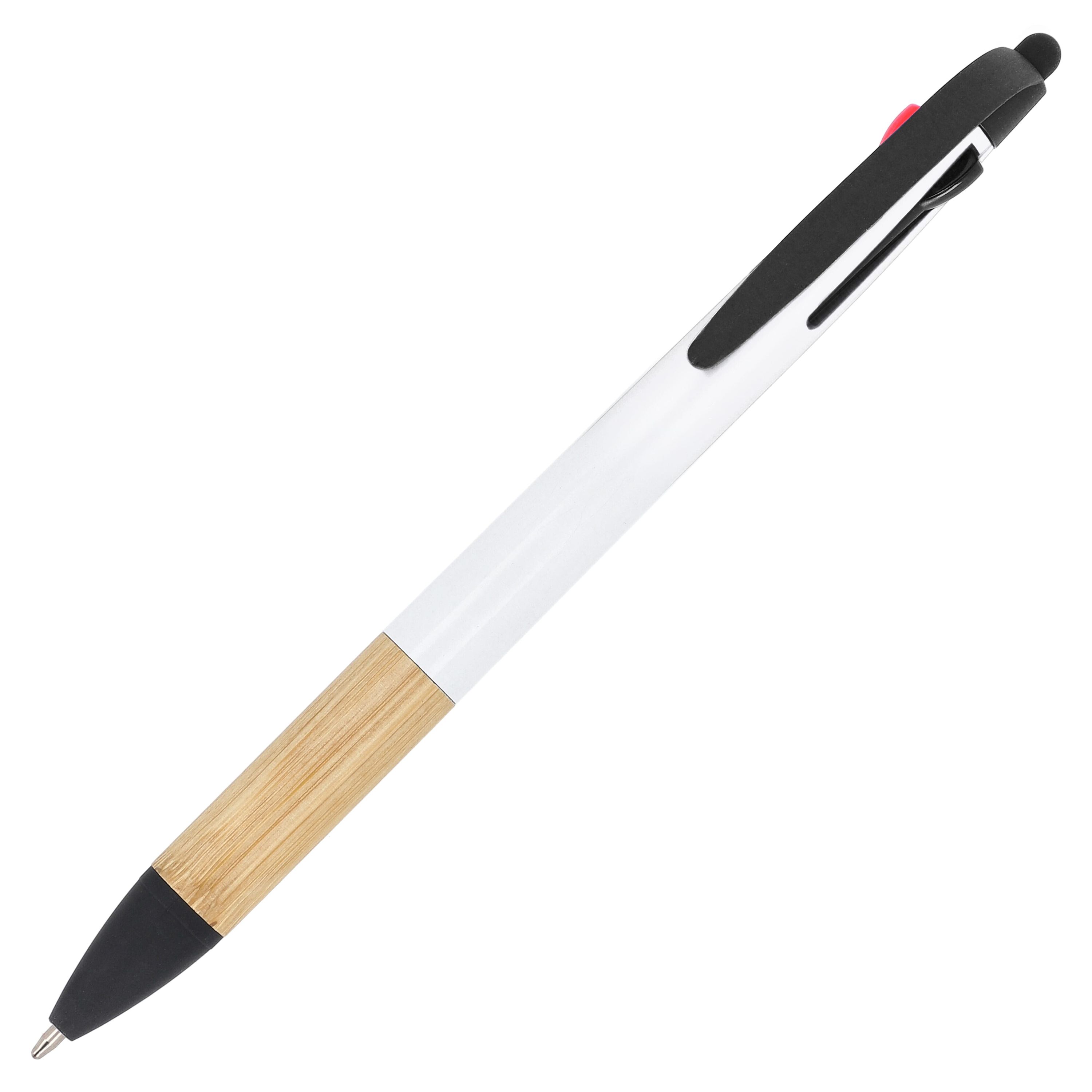 3-Farben-Stift mit Bambusgriff - weiss-528
