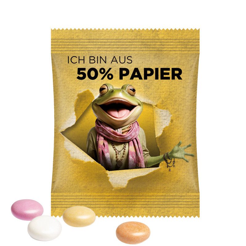 Minitüte, 8 g, Folie weiß mit ca. 50% Papieranteil, Mentos Kaudragee Fruit-234