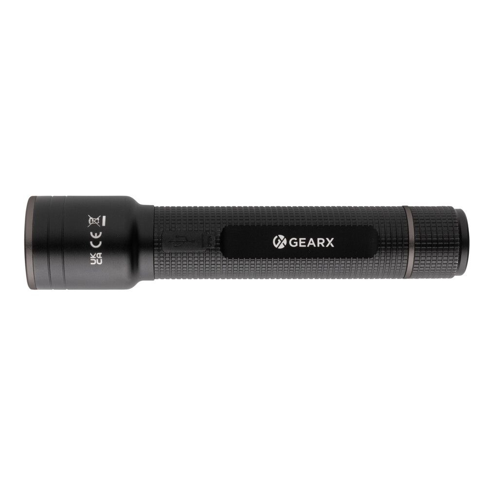 Große Gear X Taschenlampe aus RCS recycelt. Alu mit USB-Akku - schwarz-971