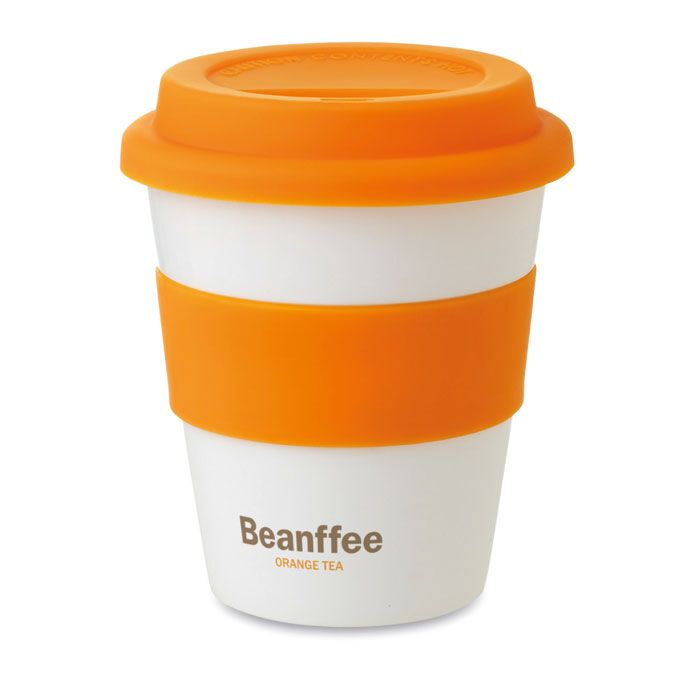 PP Becher mit Silikon-Deckel 350 ml ASTORIA - orange-288