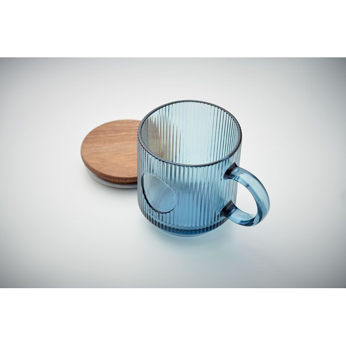 Gerippter Glasbecher 300ml VITRIO MUG - transparent blau-384
