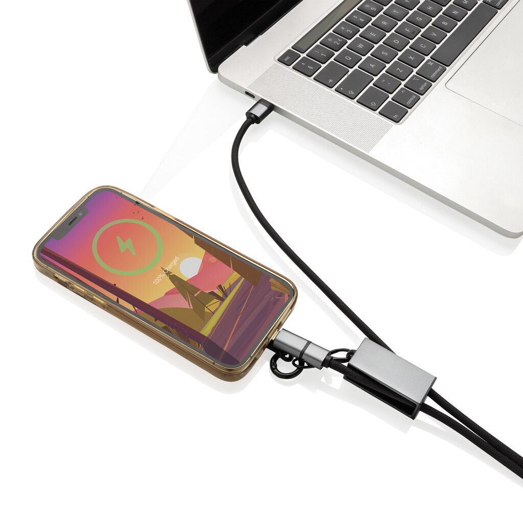 Terra 60Wduales Ladekabel aus RCS recyceltem PET mit Lanyard - grau-238