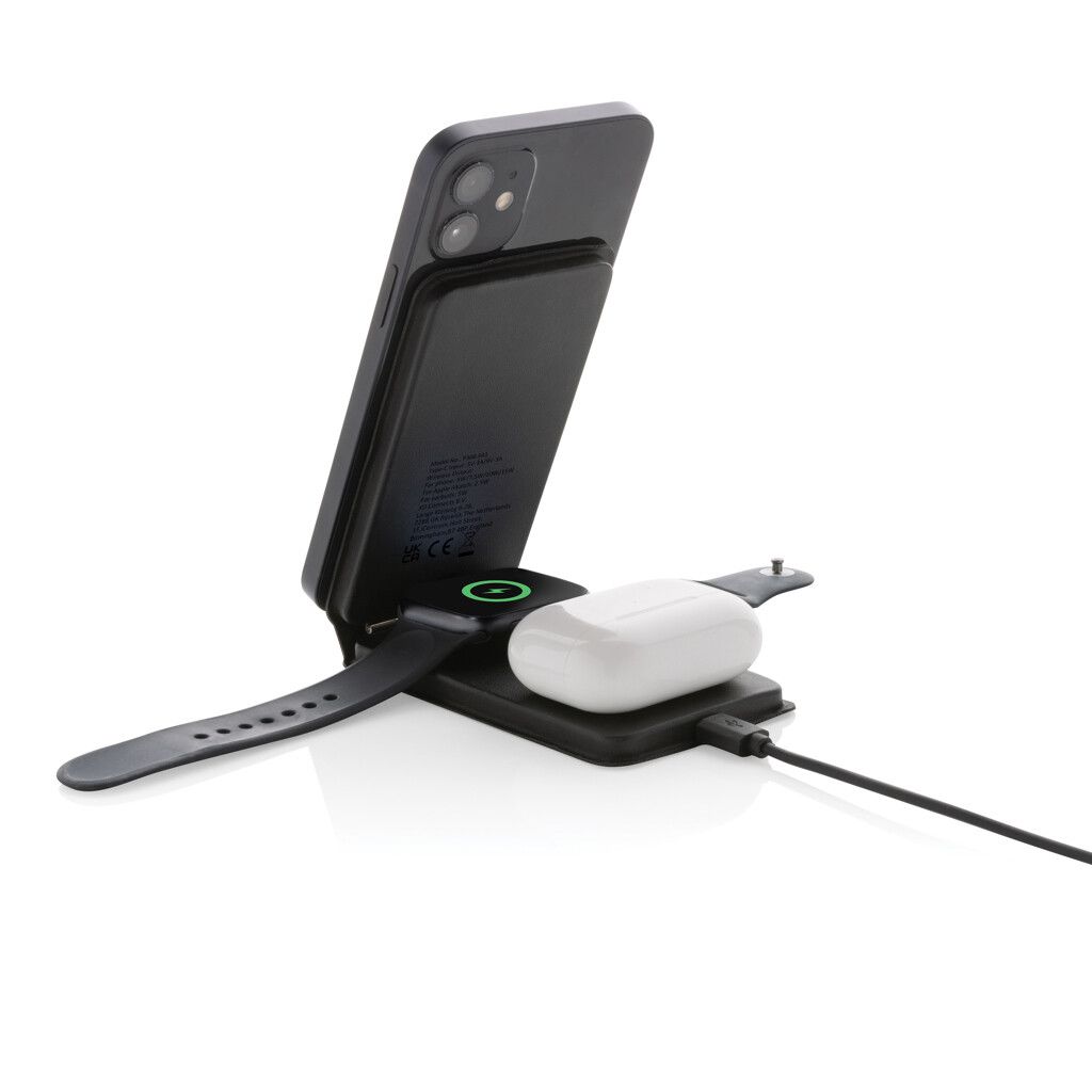 Swiss Peak 15W 3-in-1 magnetischer Wireles Charger aus rPU - schwarz-599