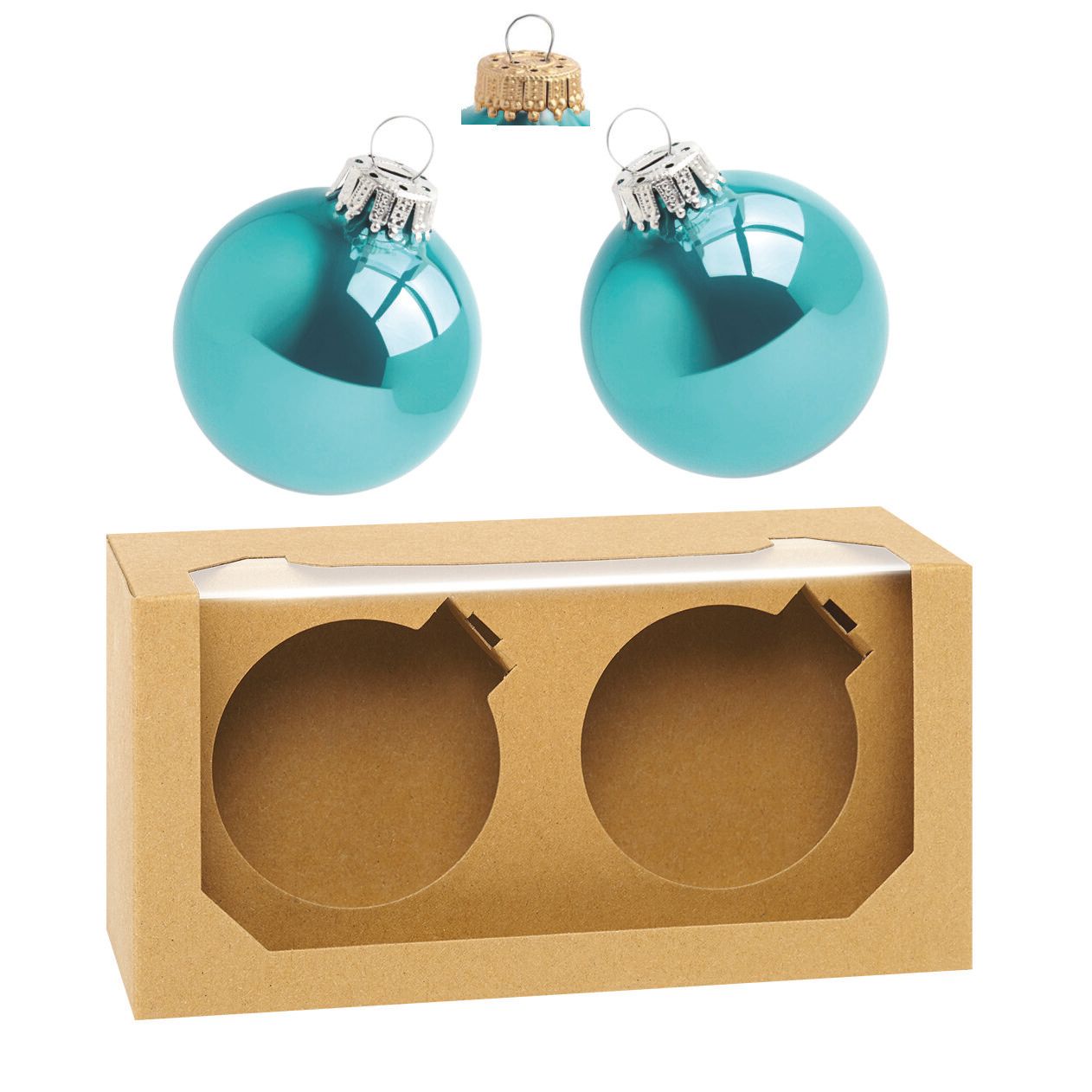 Glaskugel 7 cm (Ø 66 mm) 2er Set - jeansblau in ECO 2er Box (2 Kugeln)-416