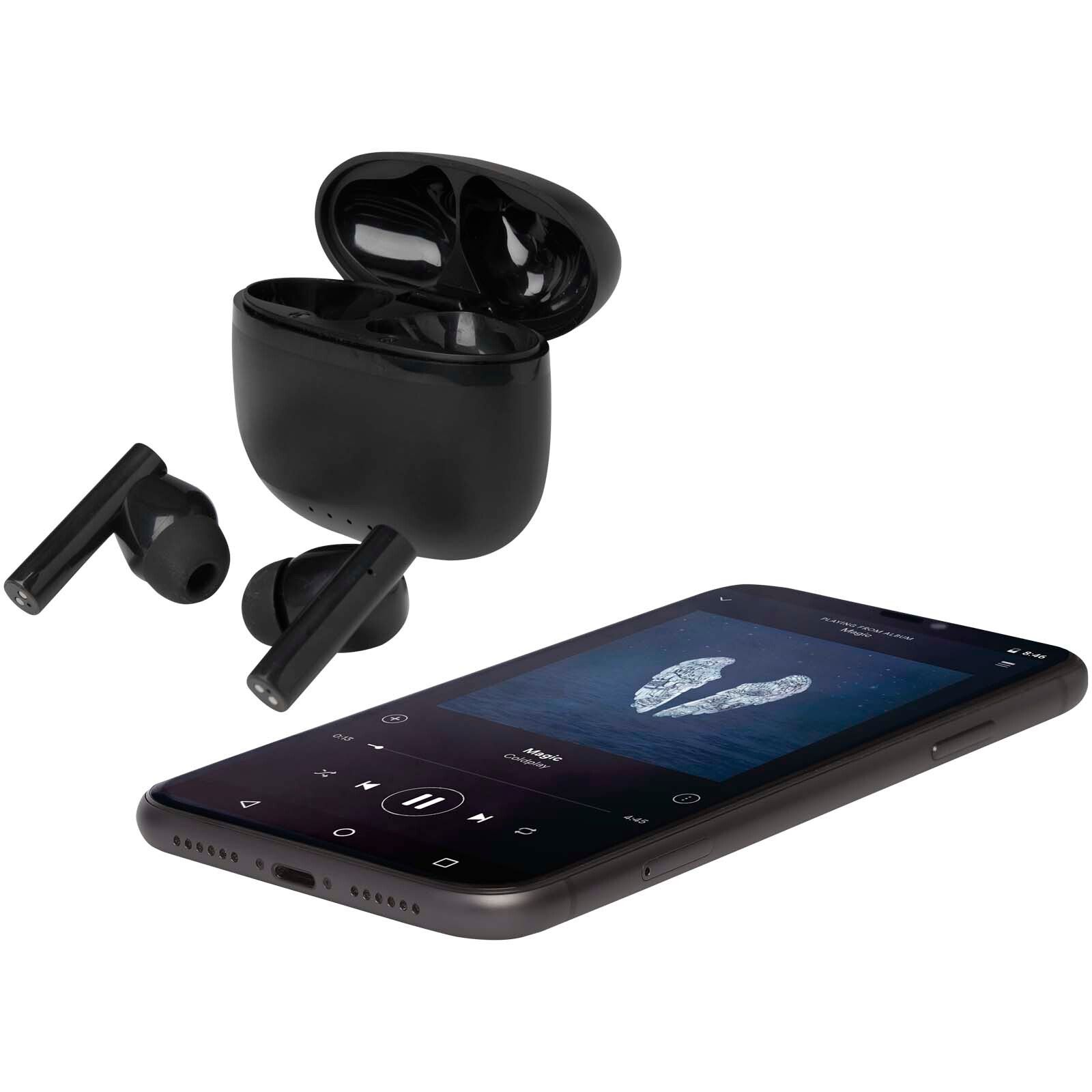 Alterf True Wireless Bluetooth Headset aus recyceltem Kunststoff mit Silikon-Ohrstöpseln - schwarz-418