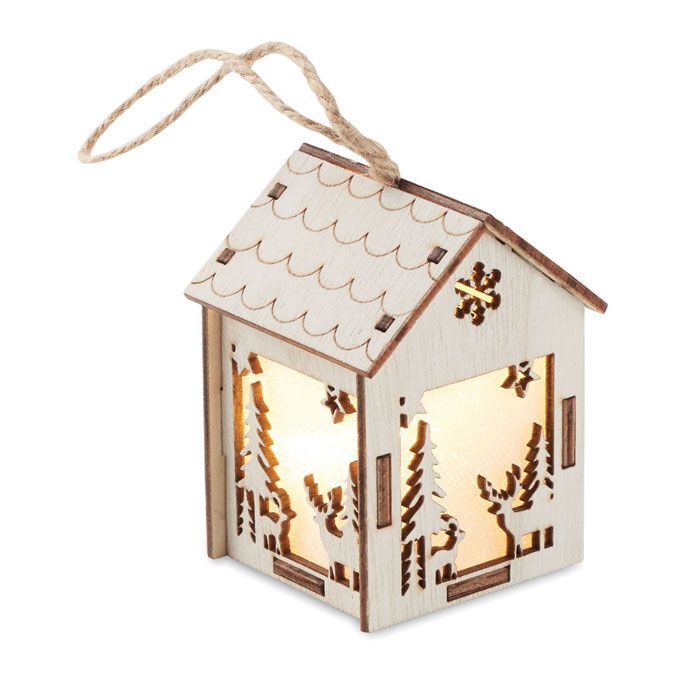 Anhänger Haus mit Licht -40 PONIA - holz-253