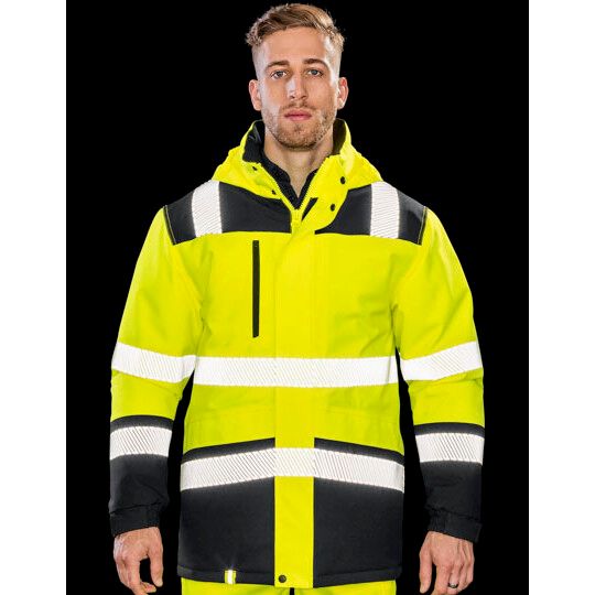 Printable Waterproof Softshell Safety Coat - fluorescent orange - black-967