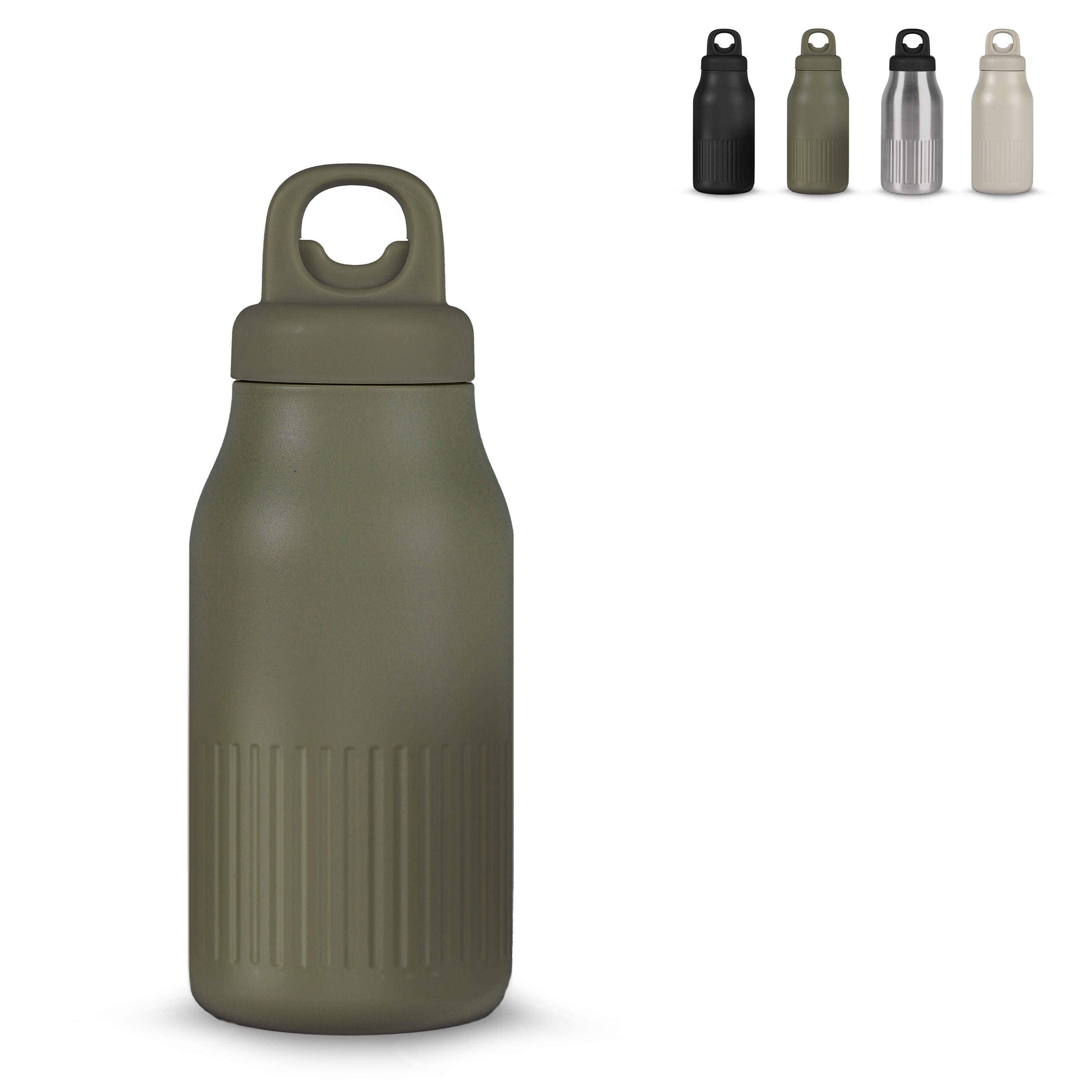 Sagaform Truls Stahlisolierflasche mit praktischem Klickverschluss (recycelt) 500 ml - dried green-542