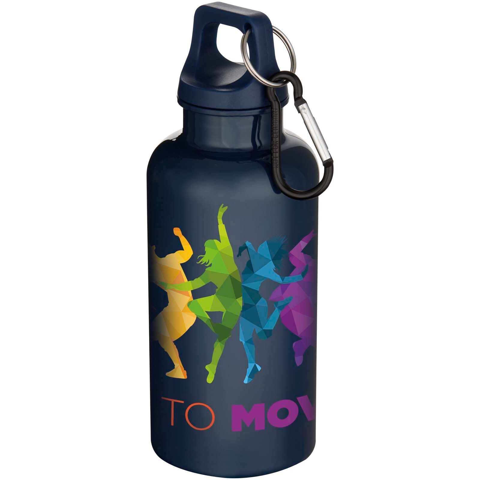 Oregon 400 ml einfarbige RS-zertifizierte Trinkflasche aus recyceltem Kunststoff mit Karabinerhaken  - marineblau-573