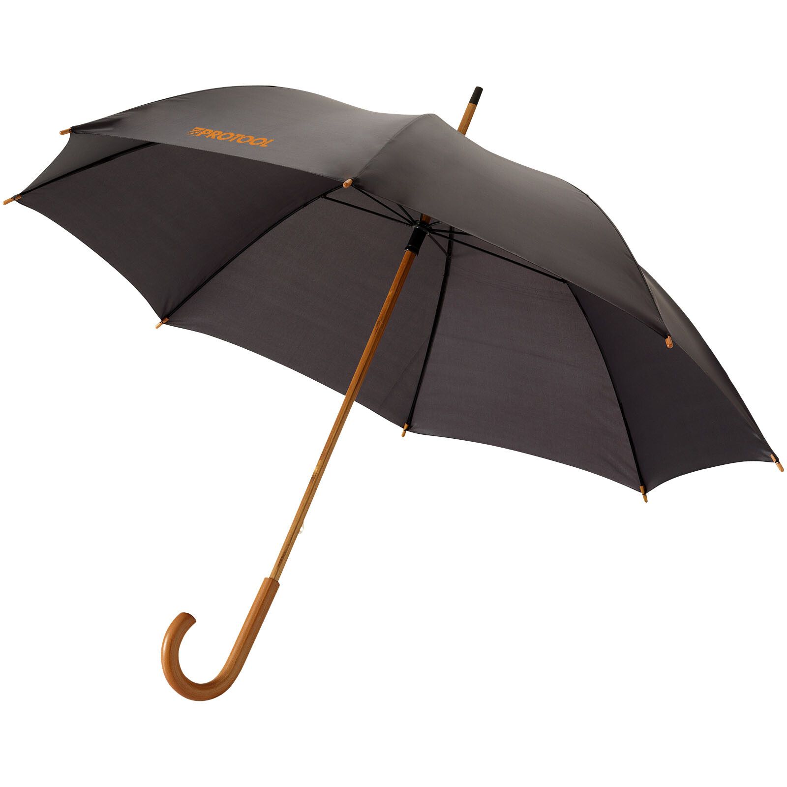 Jova 23" Regenschirm mit Holzstange und -griff - schwarz-763