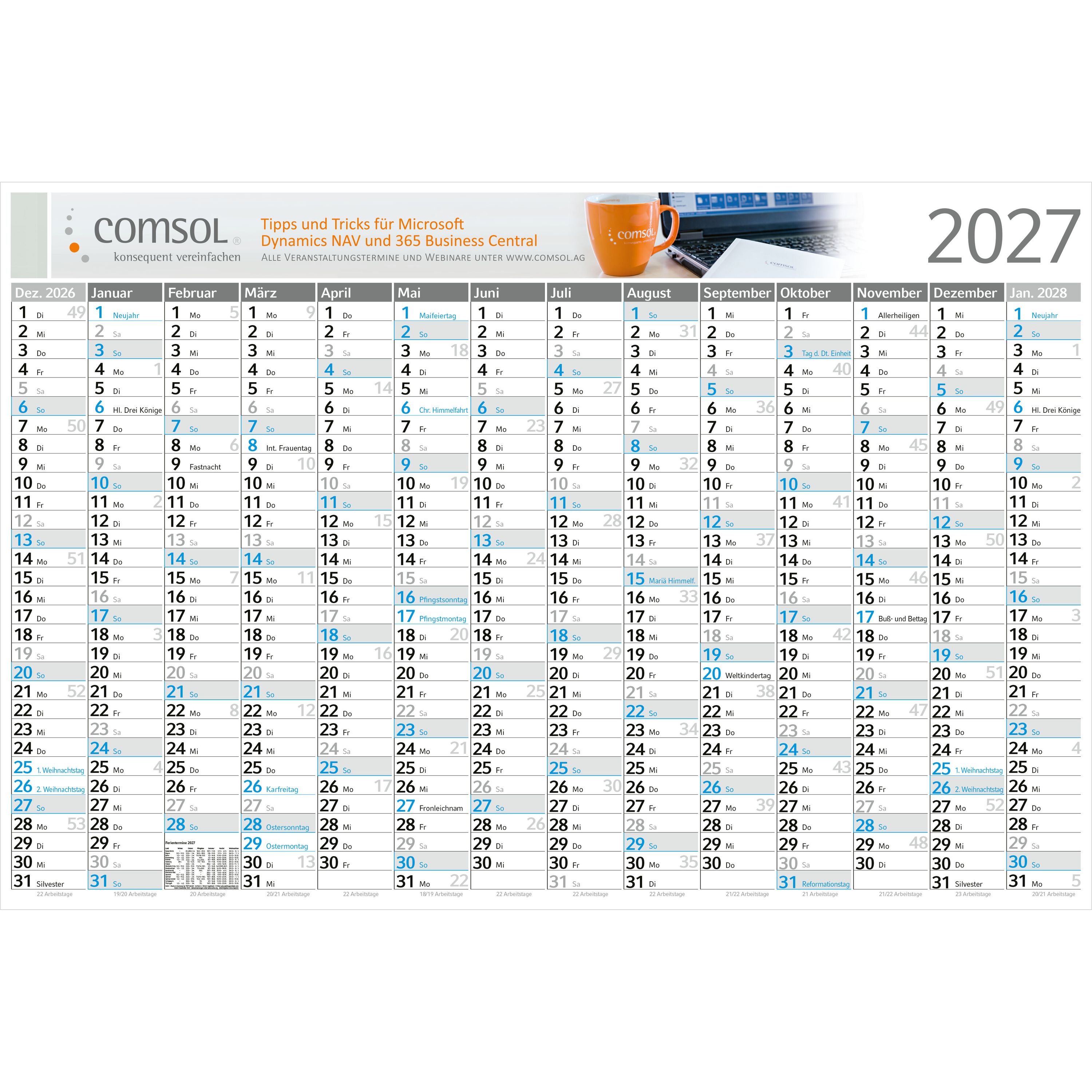 Wandplaner Horizont, 1.020 × 680 mm, blau-950