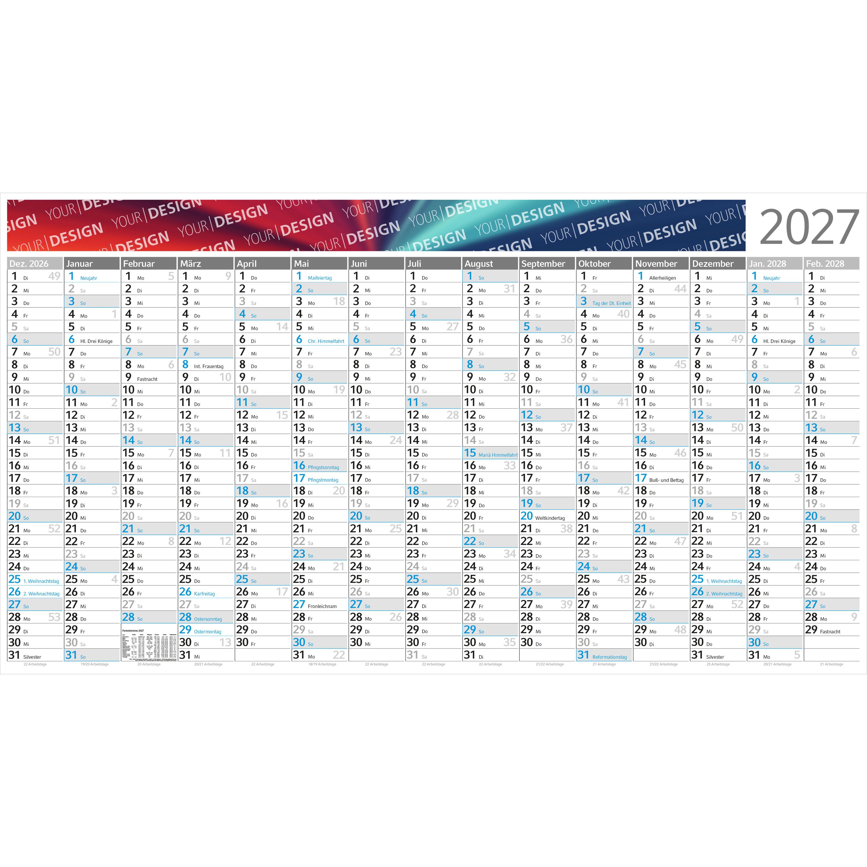 Wandplaner Horizont, 1.350 × 750 mm, blau-327