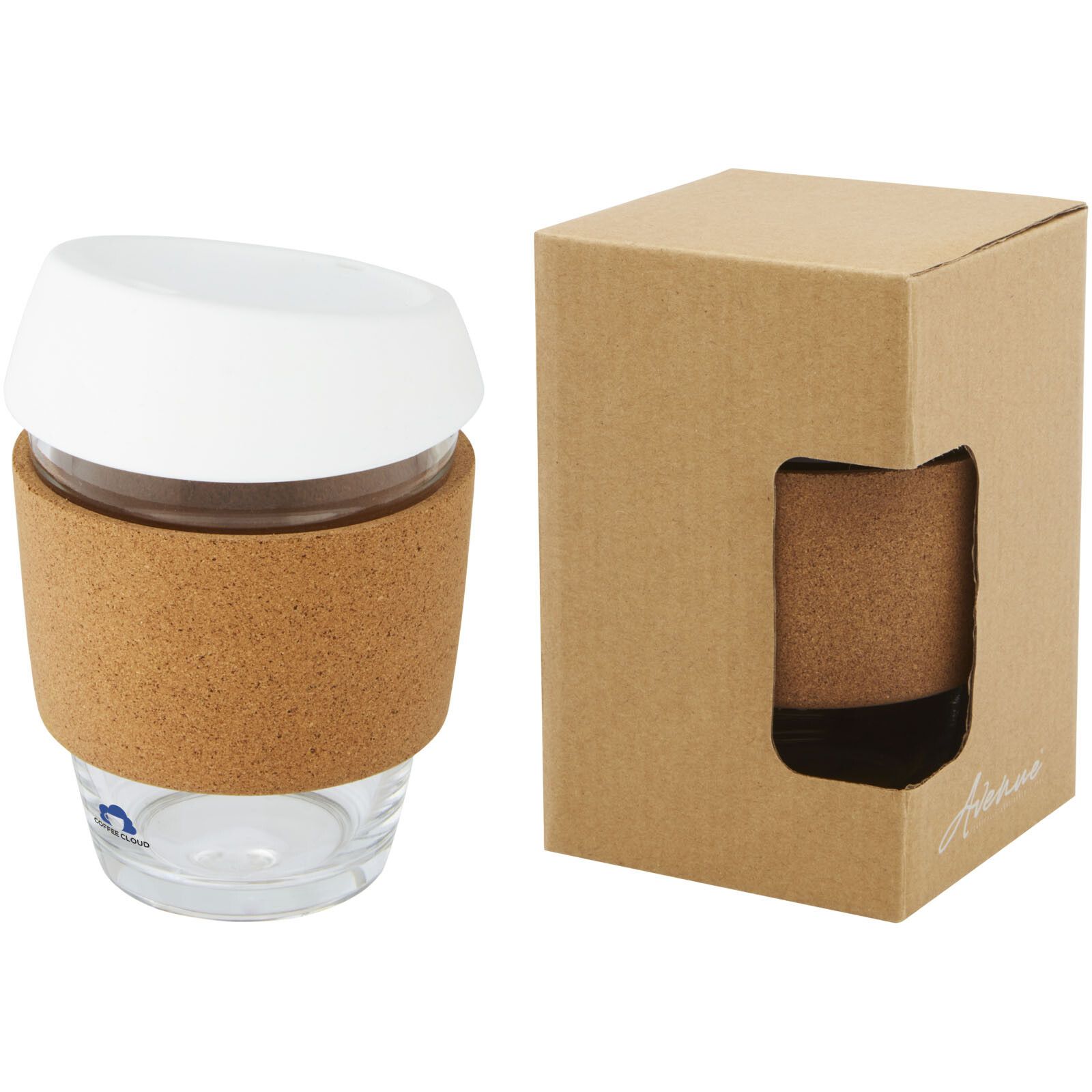 Lidan 360 ml Becher aus Borosilikatglas mit Korkgriff und Silikondeckel - weiss-611