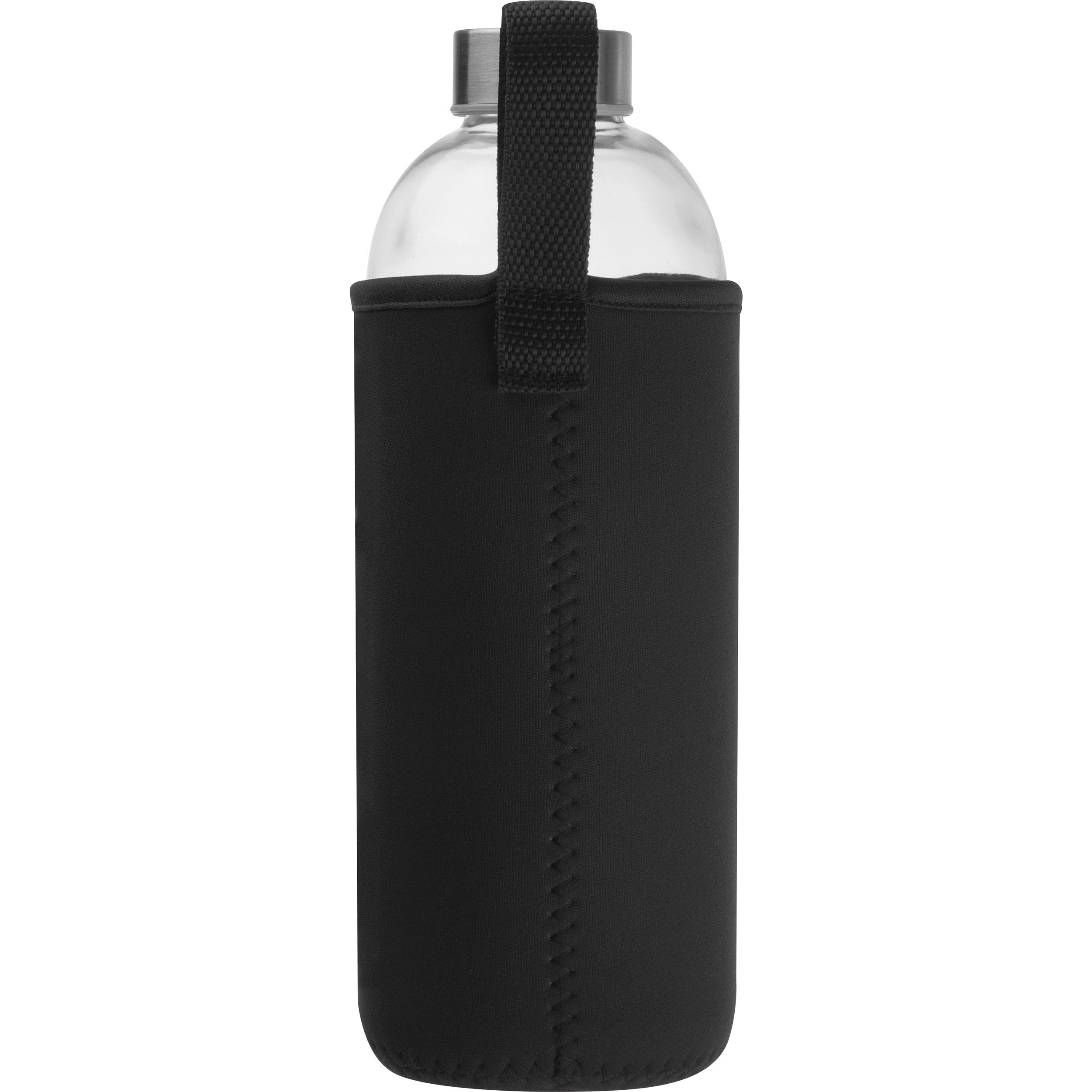 Trinkflasche aus Glas mit Neoprenüberzug, 1.000ml - schwarz-113