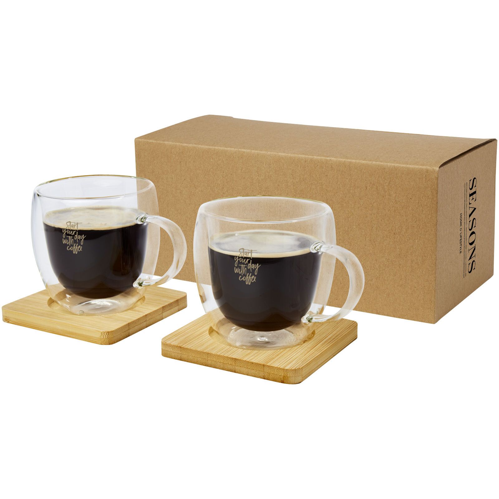 Manti 2-teiliger 250 ml doppelwandiger Glasbecher mit Bambusuntersetzer  - transparent -  natural-524