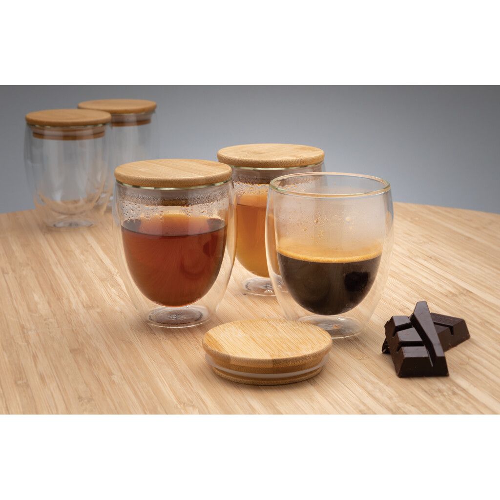 2-tlg Set Borosilikatgläser mit Bambusdeckel 250ml - transparent-760