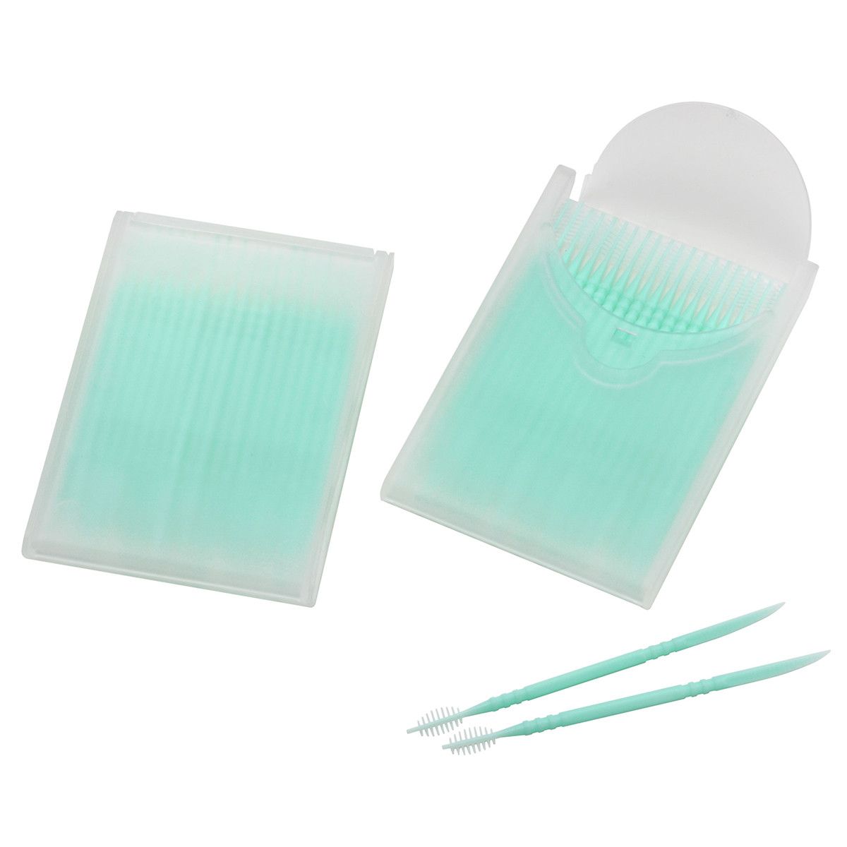 Zahnstocher mit Interdentalbürsten - gefrostet glasklar, grün-280
