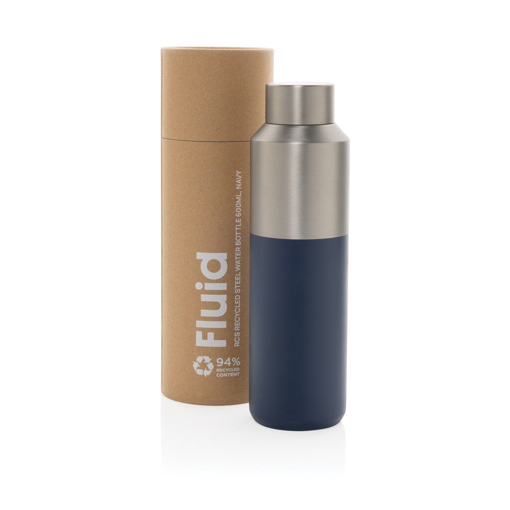 Fluid Flasche aus RCS-zertifiziert recyceltem Stahl, 600ml - navy blau-871