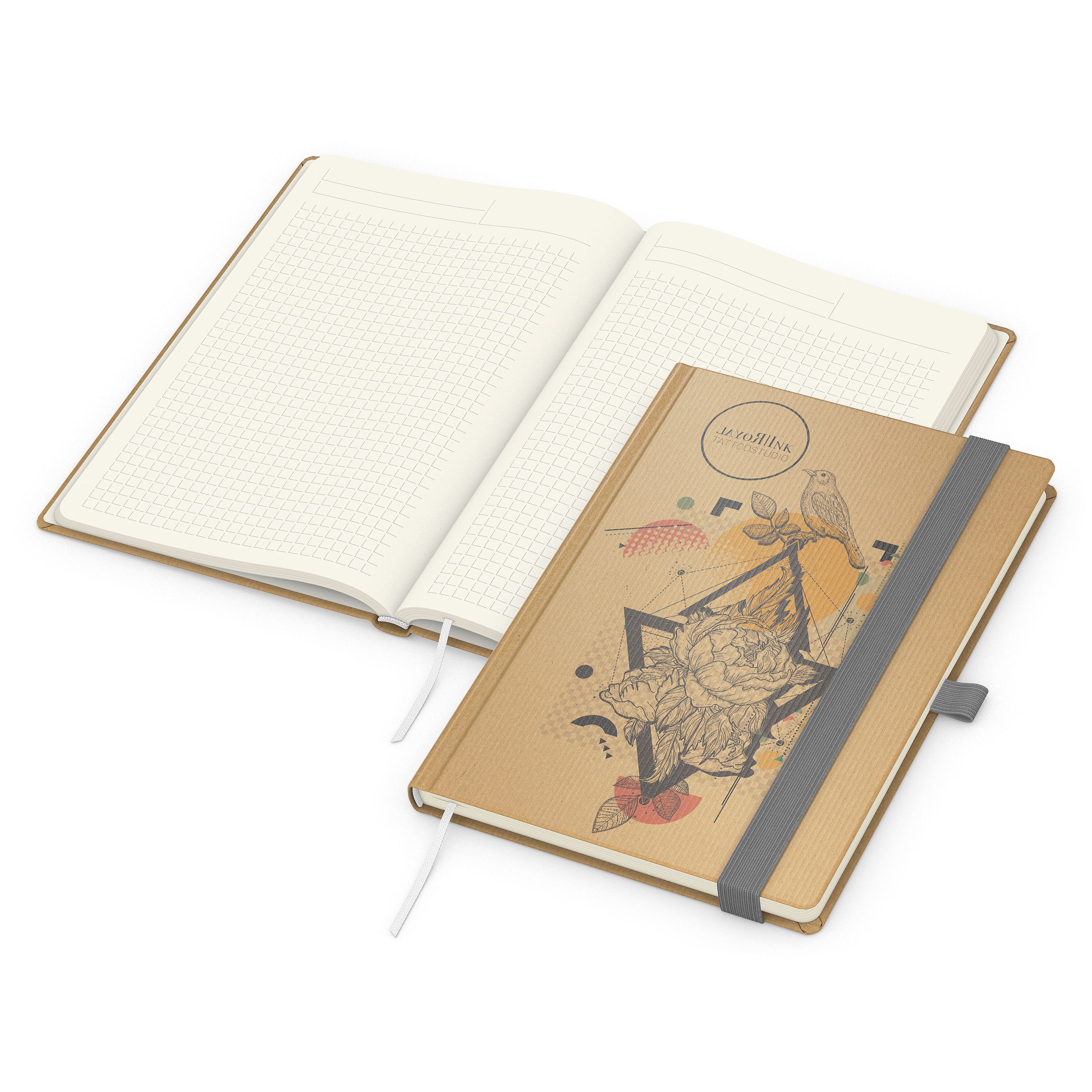 Notizbuch Match-Book, A5, Creme, Winkelkaro, braun-individuell, silbergrau-550