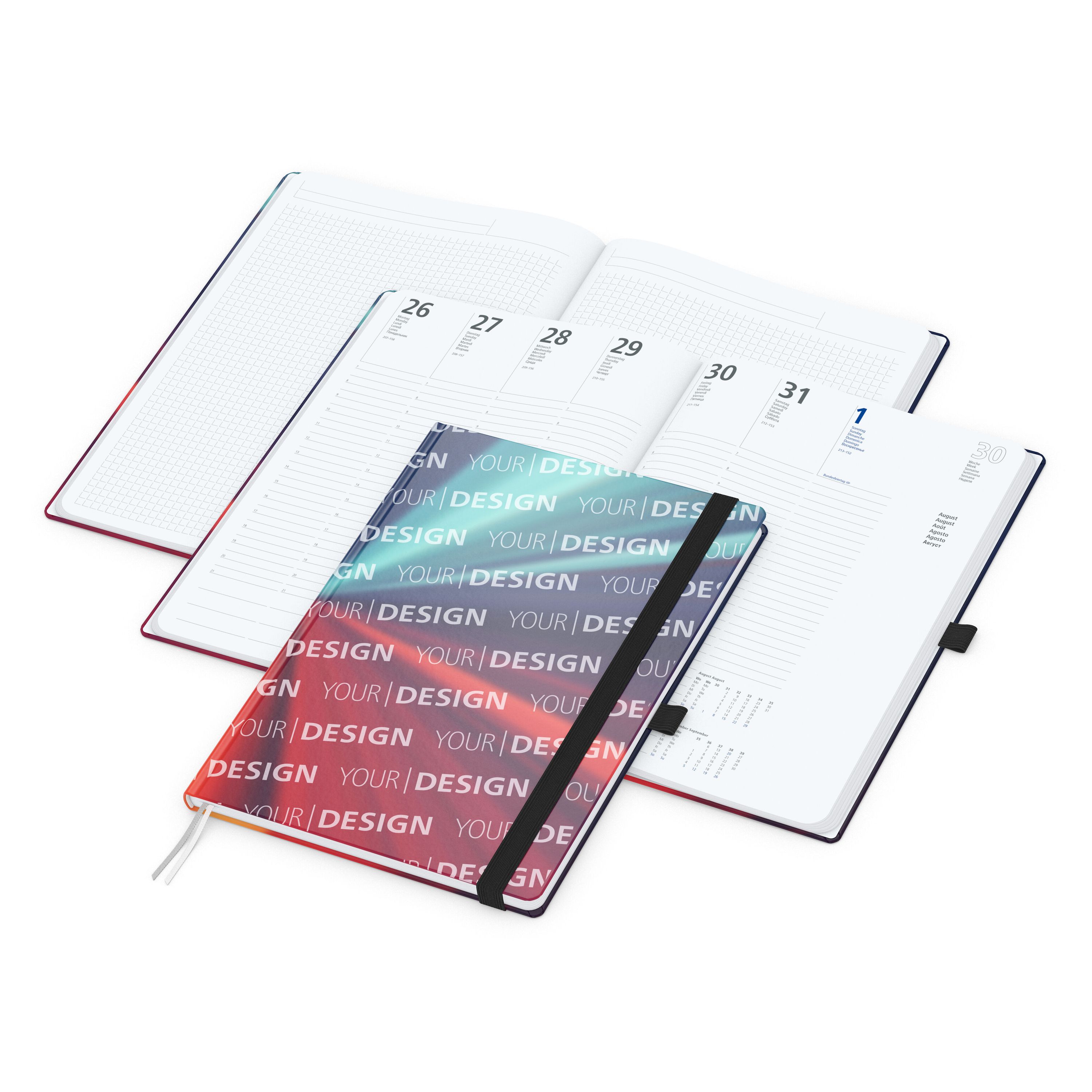 Wochenkalender vorne + Notizen hinten Match-Hybrid, A4, Papier matt, schwarz-447