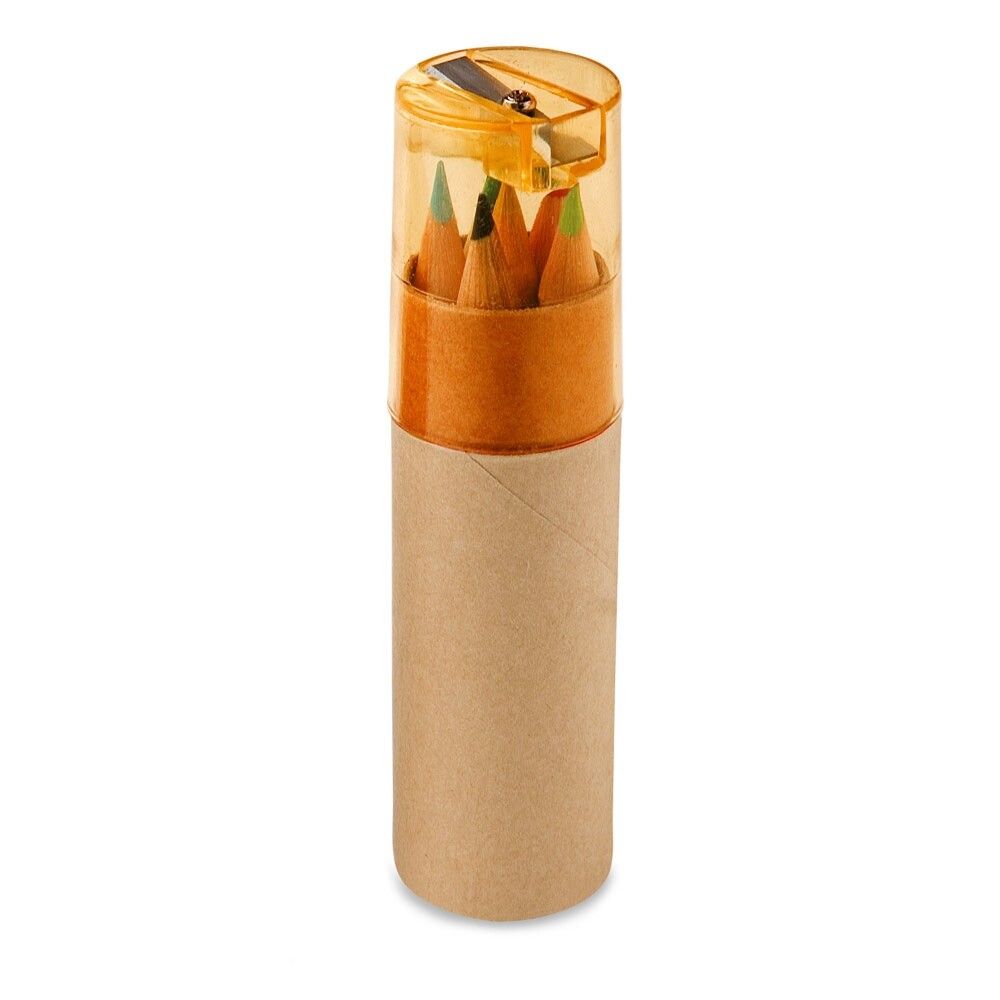 ROLS Bleistiftbox mit 6 Buntstiften und einem Deckel mit Anspitzer - orange-729