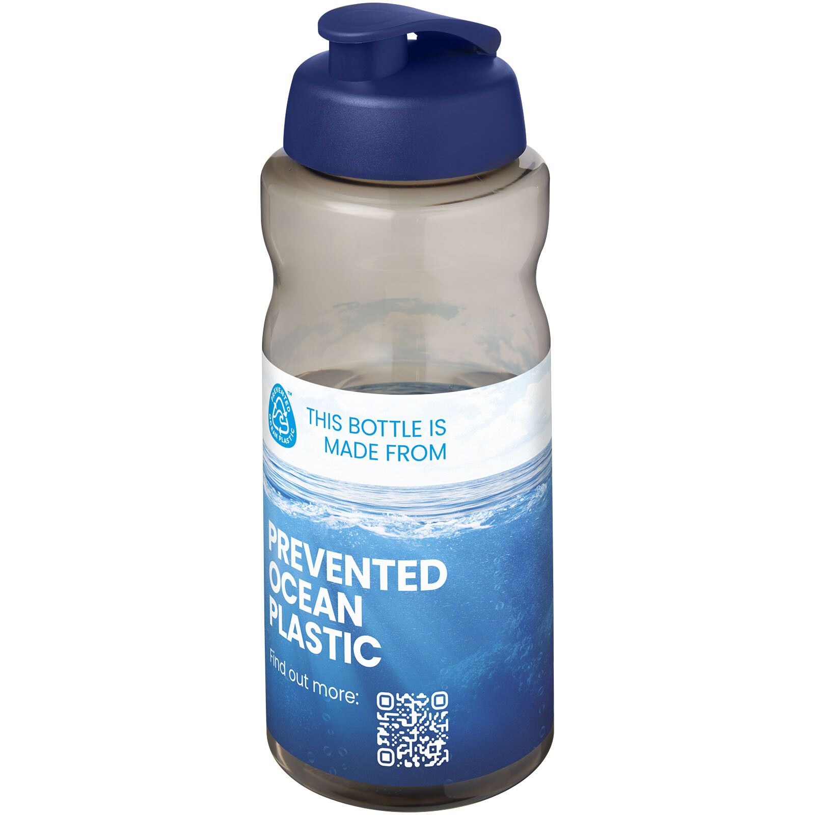 H2O Active Eco Big Base 1L Sportflasche mit Klappdeckel  - kohle -  blau-171
