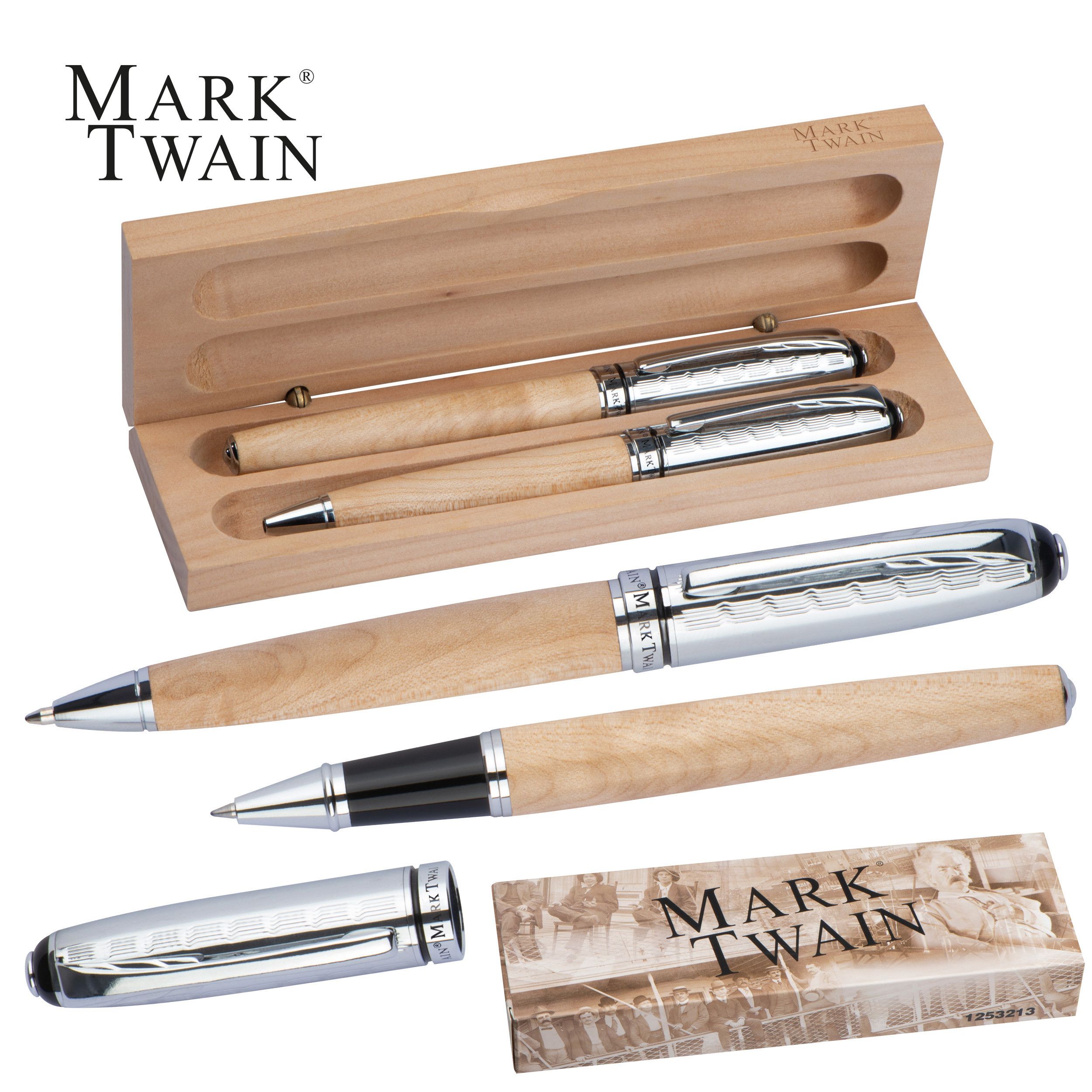 Mark Twain Schreibset aus Holz - beige-20