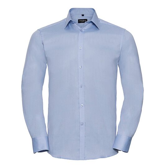 Men's Long Sleeve Tailored Herringbone Shirt - light blue-868