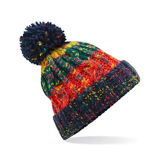 Corkscrew Pom Pom Beanie - crackling campfire-520