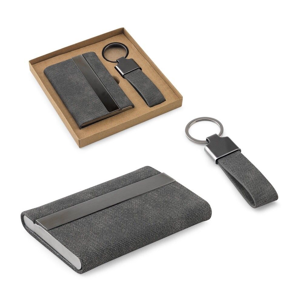 VAUGHN Set Karten- & Schlüsselhalter aus Metall & rPET (30%) - dunkelgrau-977