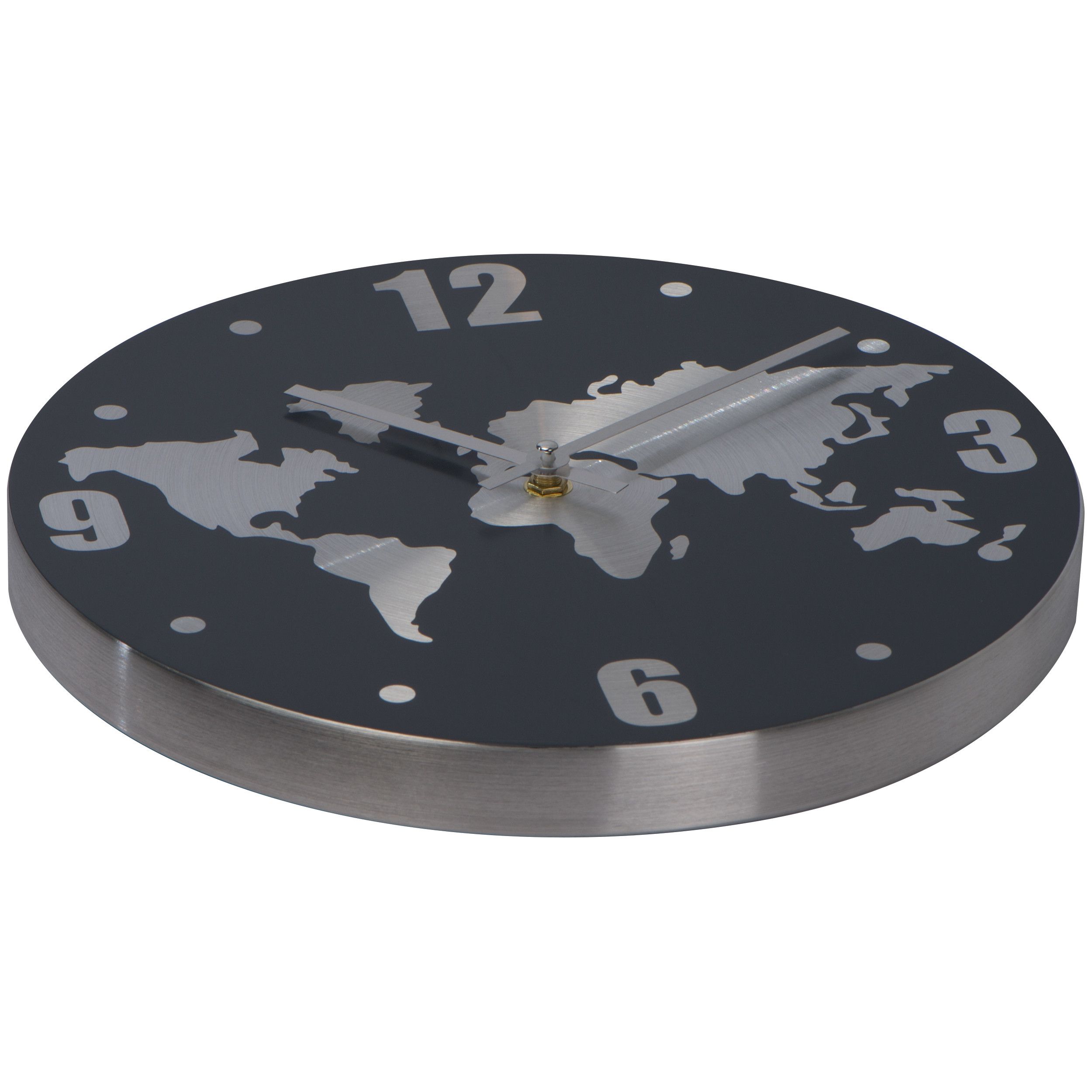 Wanduhr aus Aluminium mit Weltkarte - silbergrau-245