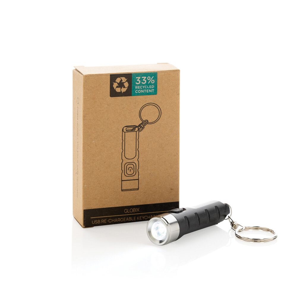 Globix USB Schlüsselanhänger-Taschenlampe aus RCS rABS - schwarz-783