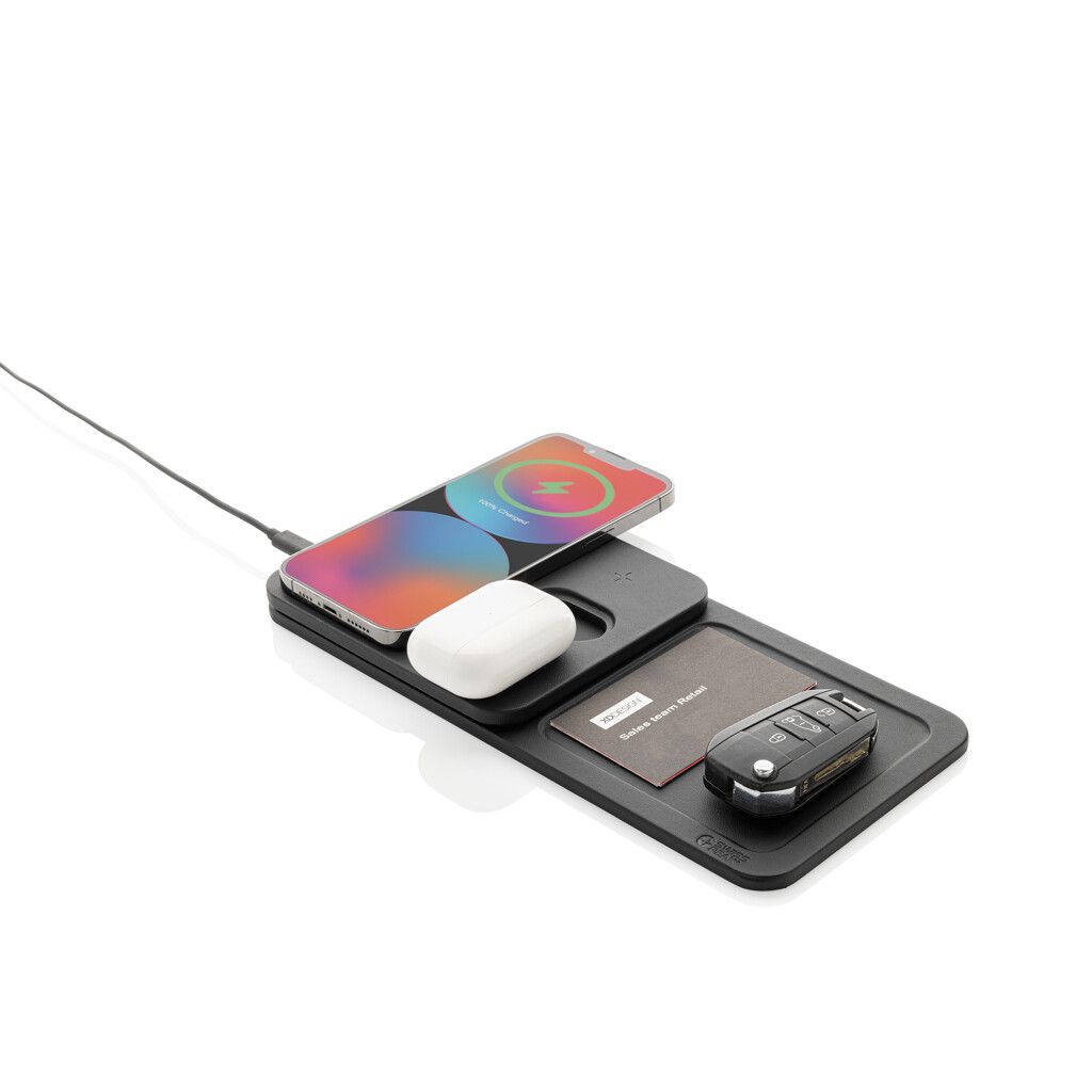 Swiss Peak 3-in-1- Wireless-Charging Desk-Tray aus RCS rPU - schwarz-101