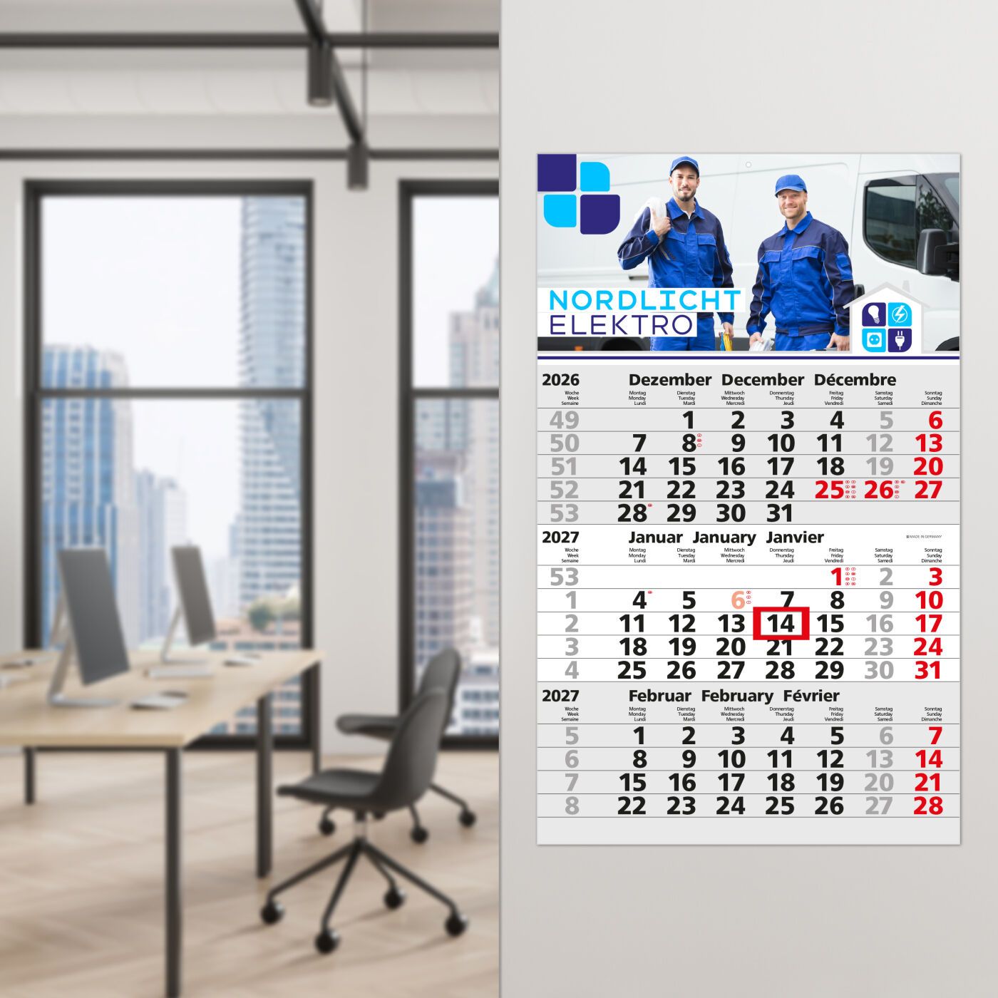 3-Monatskalender Einblatt Solid 3, hellgrau-762