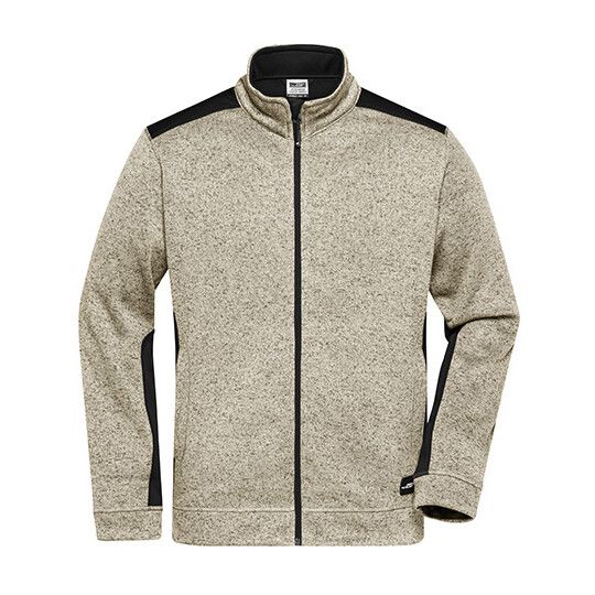 Men´s Knitted Workwear Fleece Jacket -STRONG- - stone melange - black-59